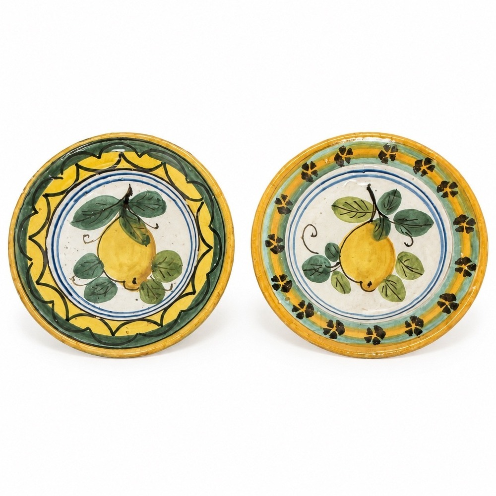 Carbone Italy Hand Painted Lemon Pottery Plates Set of 2 Italian Majolica 7.5"‎